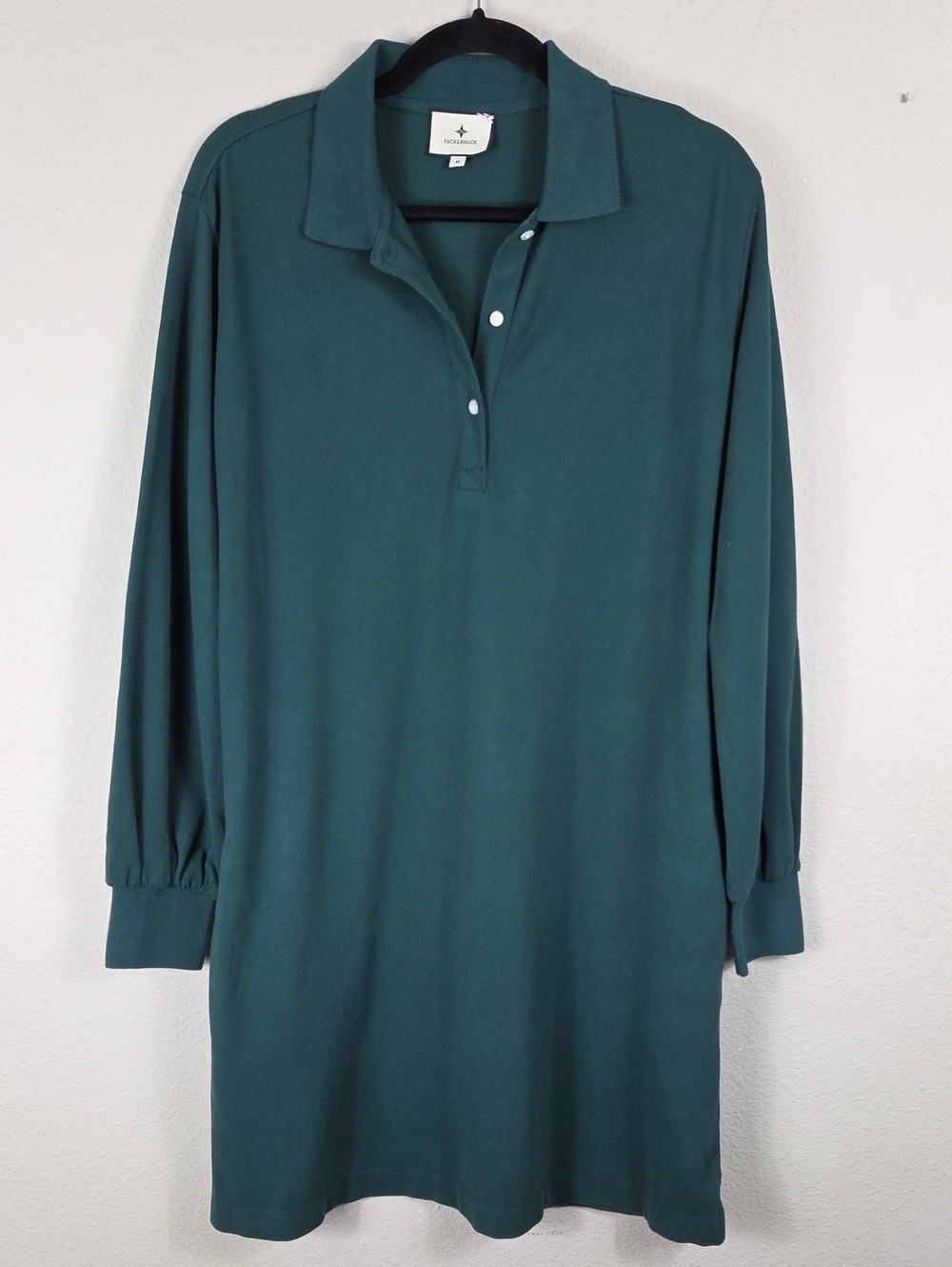 Tuckernuck June Bug Polo Shirt Dress Long Sleeve Green 100% Cotton Size Medium